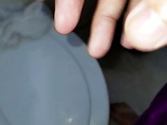Pissing and autocum with satin purple dress
