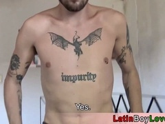 Uninterviewed Mexican guy enjoys bareback threesome with two hung studs