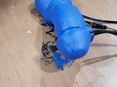 Blue cock milked with 2b estim on a dinner tray