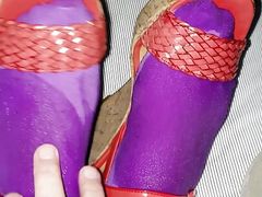 CD nylon pantyhose feet and shoes get wet and slippery.