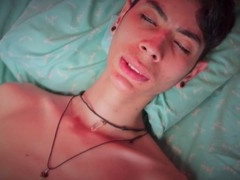 Skinny twink Magic C shows off his big cock and jerks off