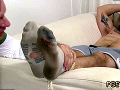 Male gobbling men feet and toes climax homo man KC Captured, Bound &