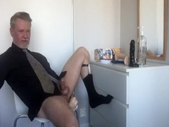 hot suited Step daddy takes dildo on cam again