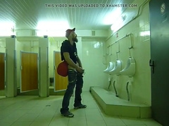 Stud attempting to get Caught Fapping Off in Public Rest Room