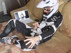 Gay biker in mx helmet gets down with a basketball player in full gear