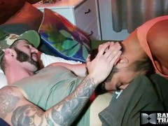 Tatted stud Romeo Davis barebacks Alex Montenegro’s untouched hole