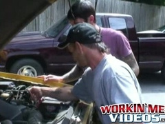 Hairy studs fix a car and end up rawfucking deep and hard