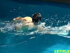 Latino twink swims towards a fat cock just to ride it