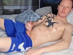 Well-lubed ginger chav jerks off and cums hard