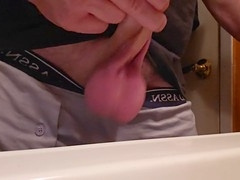 Middle-aged man masturbates in lingerie until he cums