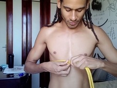 Amateur gay scene with skinny boys exploring BDSM fantasies featuring big dick Latino