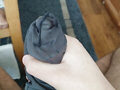 Cum in stepmom's nylon sock