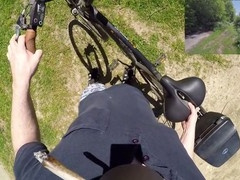 Gay biker indulges in kinky fetish on a nude outdoor bike ride