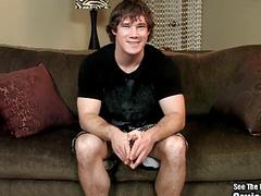 Buff guy works his stiff dick with his hand