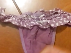 cum in purple lace thong