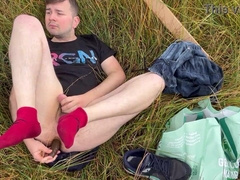 Frolicking with plaything outside in rain