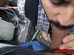 Straight bearded Latino Sucking gay cock