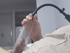 Disabled Man Jerk off and load of cum with air pump and pussy toy