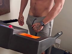 walking with a hard dick naked on the treadmill