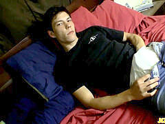 Cooper Reeves strips and strokes his huge and fur covered man-meat