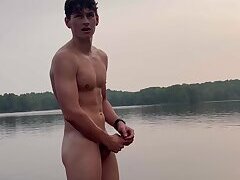 Brave Boy Connor Risky Skinny-Dip and Nut in Open Lake