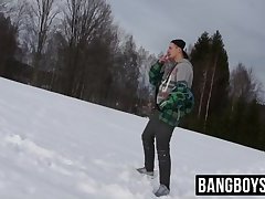 Hungry twink loves giving head after snowboarding outdoors