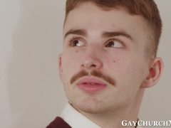 Obedient twink drilled bareback after religious anal play