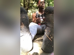 Dirty black dickies socks at the park