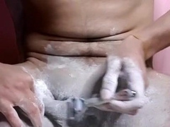 Arab Man Tidy and Pruning his Dark-Hued Man Rod with Milky Powder