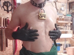 Pig Hoe Tugging off meaty phat Jizz-shotgun n the workshop