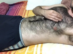 Very Hairy Man Soft Dick Massage And Hairy Chest Touch Big Bulge