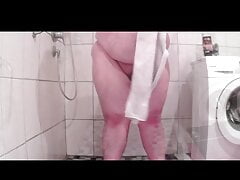 Chubby boy had a shower and jerk off after shower
