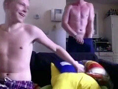 trio pals jerk for lady on webcam
