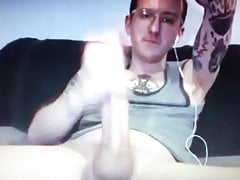 Dirty talking tattooed guy edging his huge thick hard cock