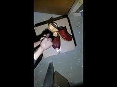 Cumming on my red Esprit clogs