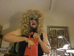 Pink handbag, stockings, pink high heels -Sarah's a real sissy smoking slut