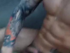 twenty old cum on abs, then eat cum