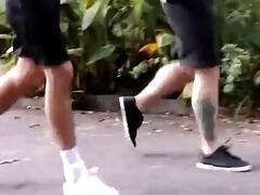 His tep step dad gives him a workout.. And a creampie