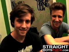 Straight gal sucks two cute straight guys big dicks