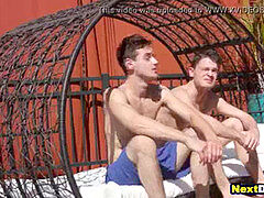 Gay twinks voyeurism on hot jock and fucking him - foursome fag lovemaking