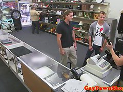Pawnshop amateur assfucked with gimp in trio