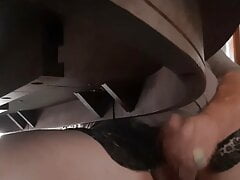 POV masterbating under the table with cum