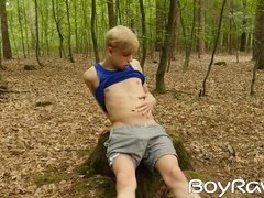 Young man excited as he loves masturbating in nature