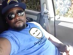 Cute Black Guy Self Facial Cumshot in Car