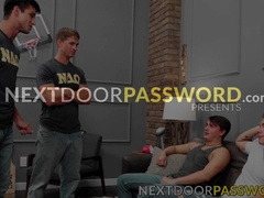 Brandon Anderson starts ramming Elliot Finn before two other frat members join them