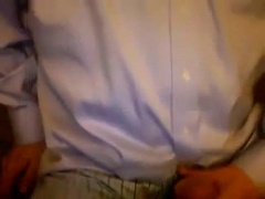 Parent enormous shaft blows a load on tee-shirt