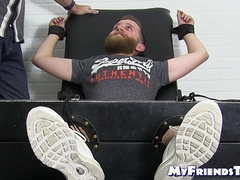 Blindfolded bearded slave tickle tormented by mature dom