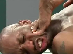 Muscular black gay guys wrestle