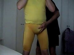 Getting touched up and ass sniffed in yellow lycra spandex