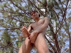 Risky outdoor play: naked exhibitionist on mountain top